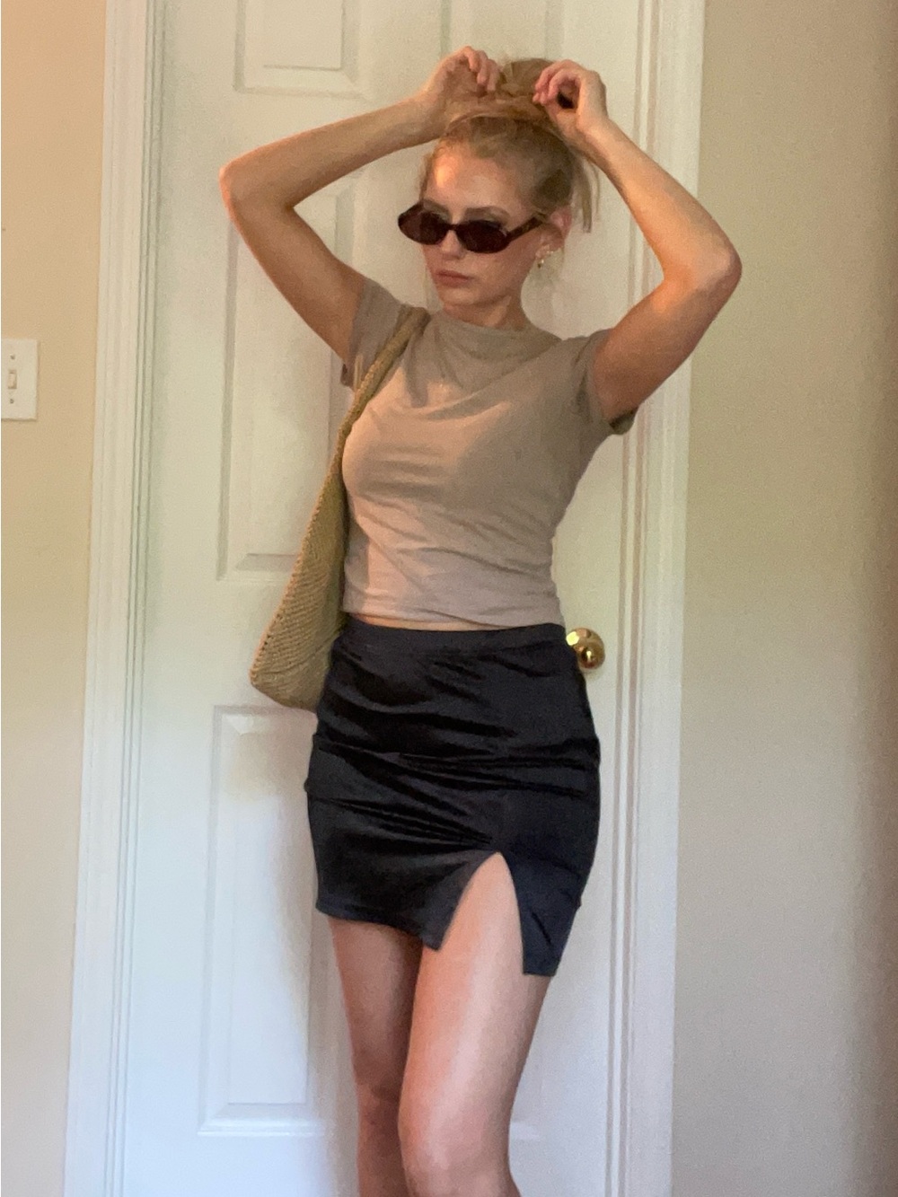 SHEIN Black Satin Mini Skirt with slit